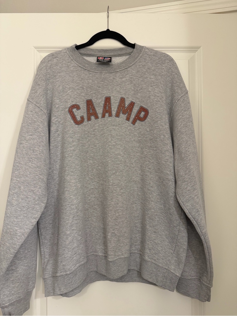 Grey CAAMP Crewneck Sweatshirt with Brown Lettering